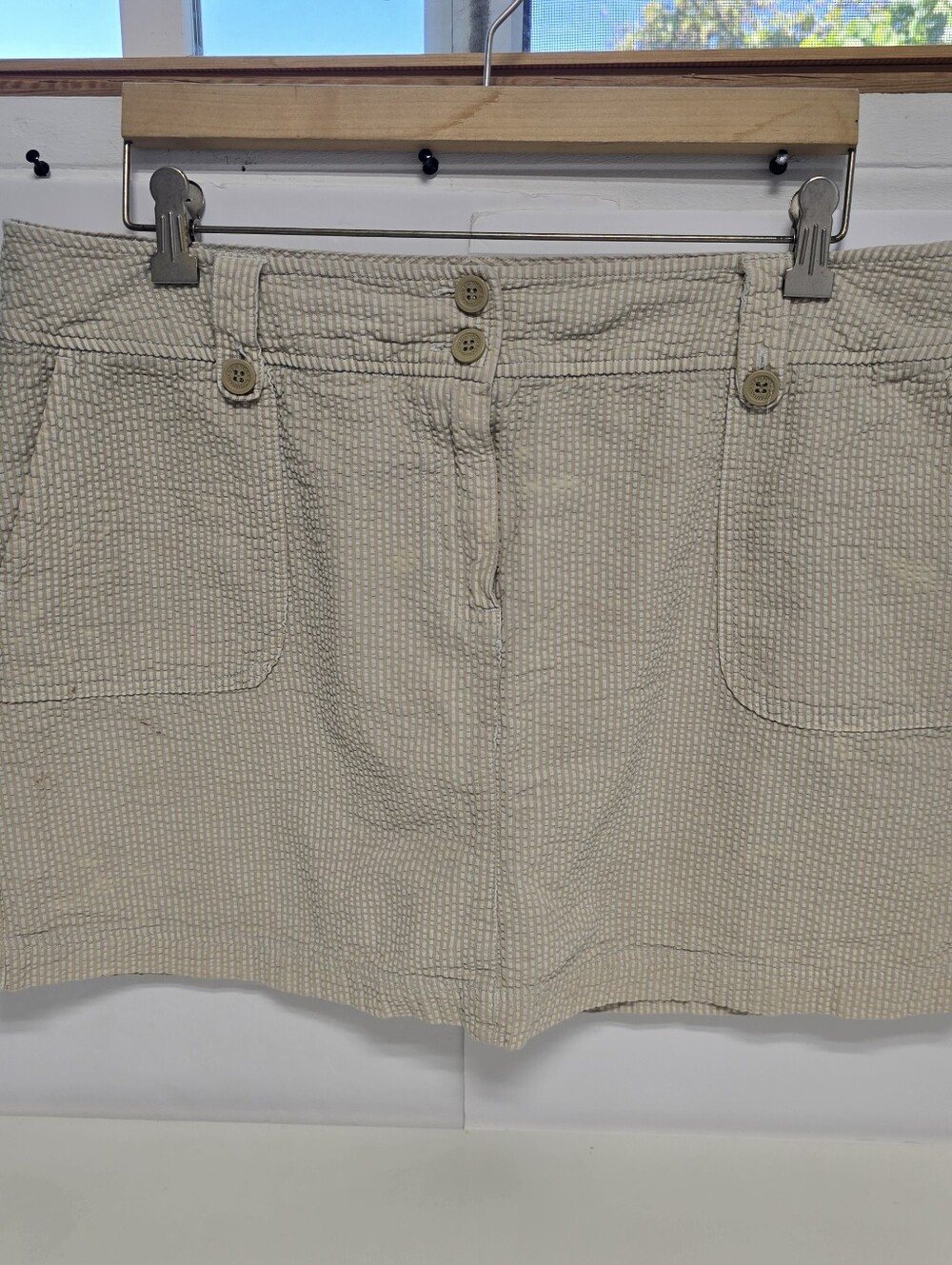 Vintage New York & Company Seersucker Utility Pockets 100% Cotton Skort Size 18